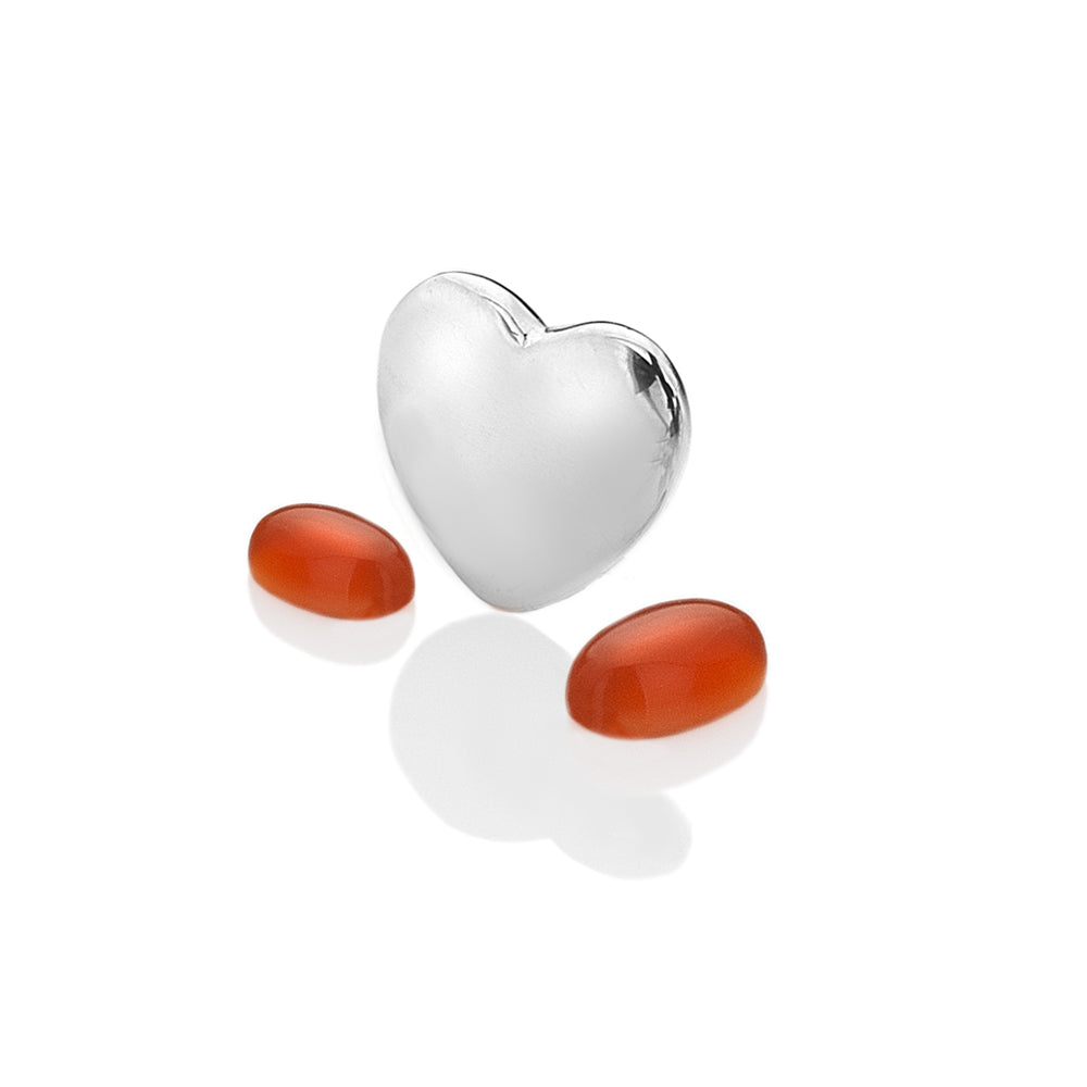 July - Sterling Silver Heart with Red Carnelian Cabochons