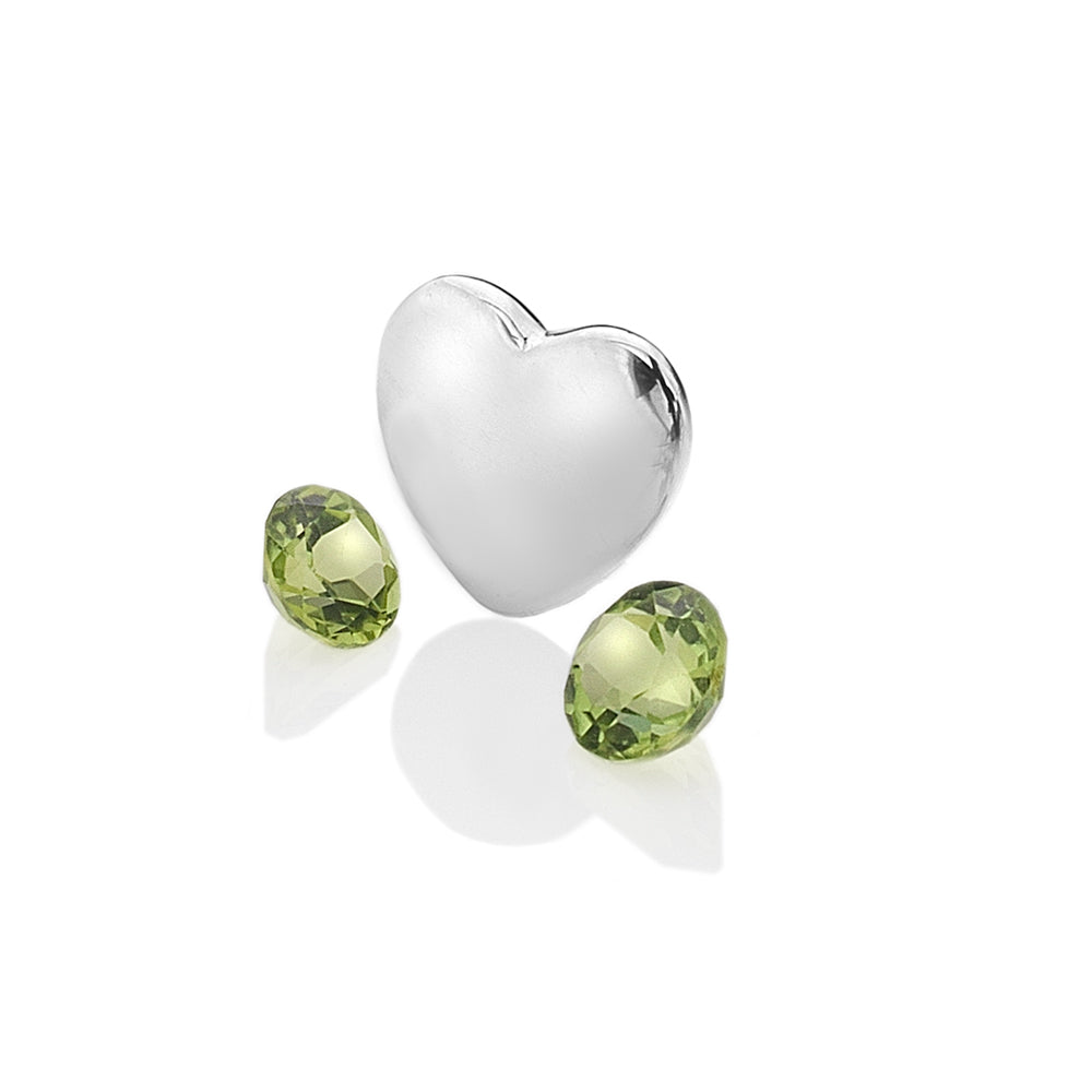 August - Sterling Silver Heart with Peridot Cabochons