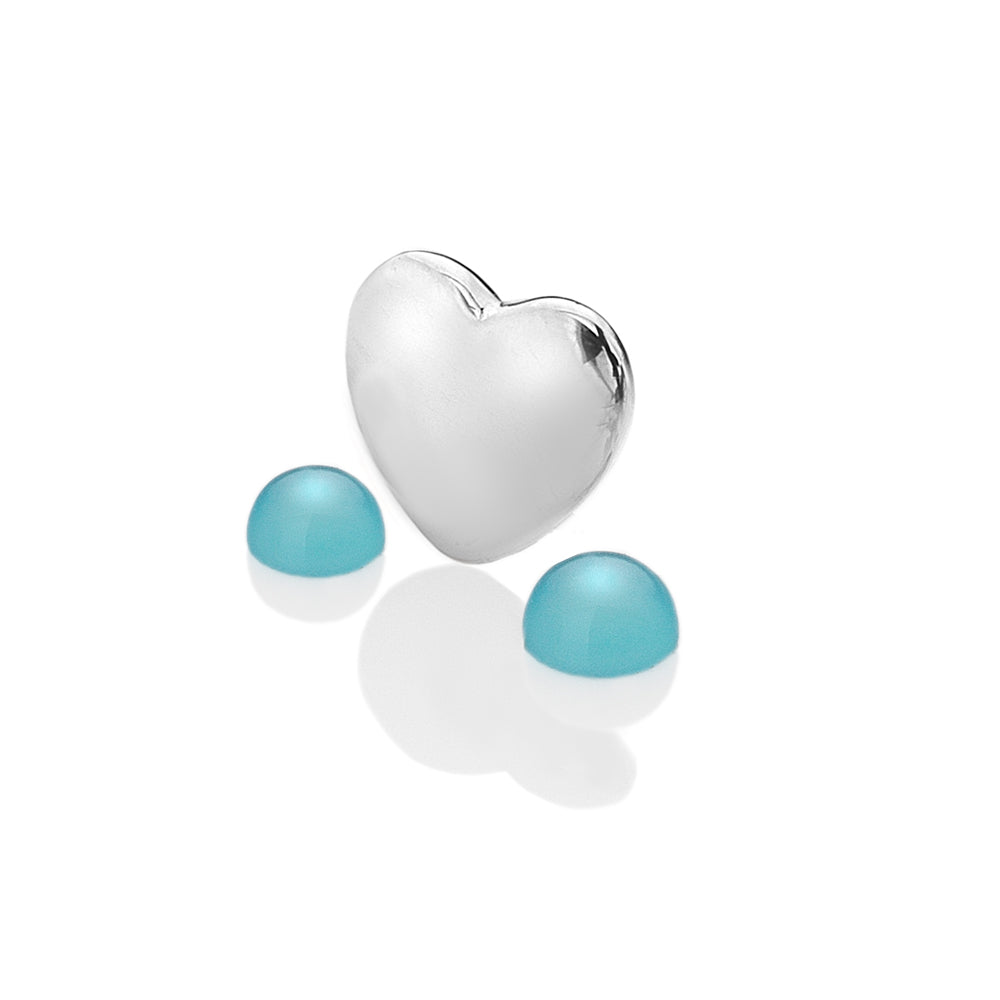 September - Sterling Silver Heart with Blue Agate Cabochons