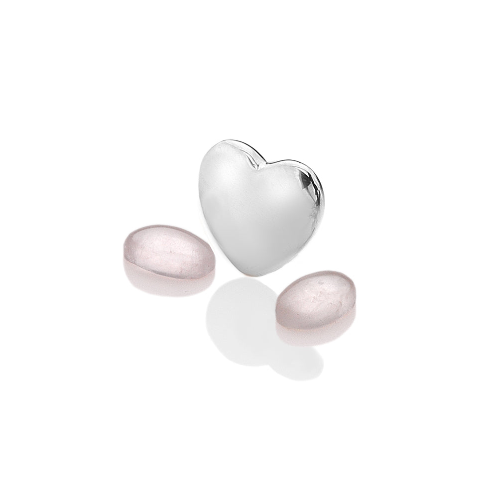 October - Sterling Silver Heart with Rose Quartz Cabochons