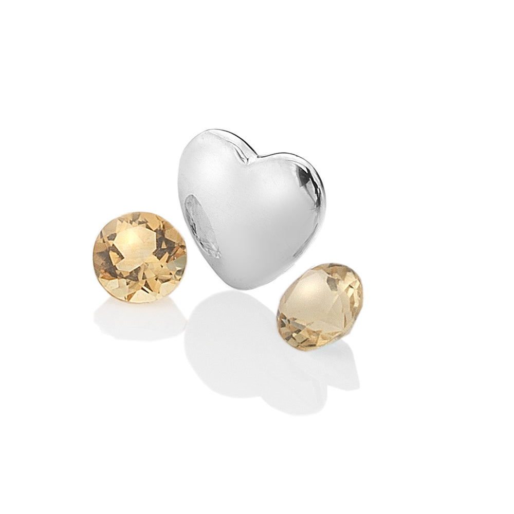 November - Sterling Silver Heart with Citrine Cabochons