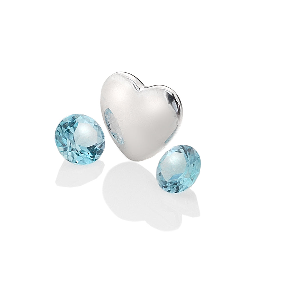 December - Sterling Silver Heart with Blue Topaz Cabochons