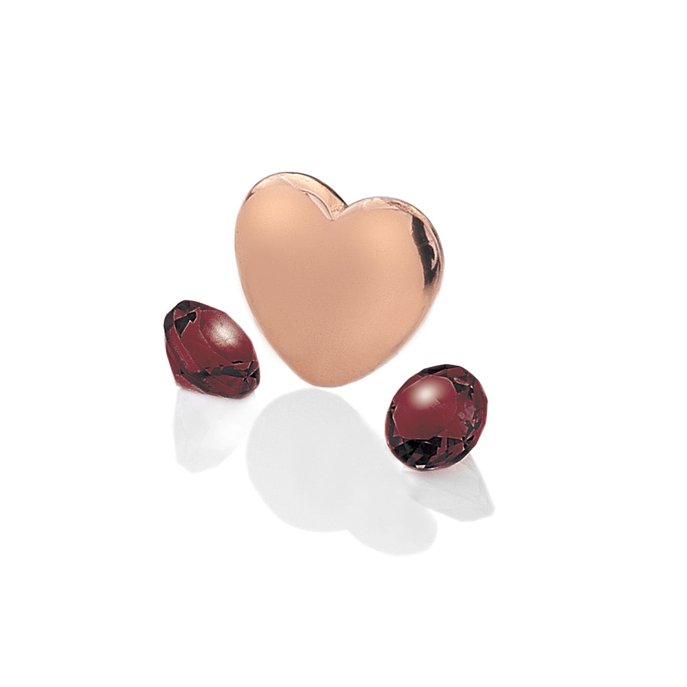 January - Rose Gold Plated Sterling Silver Heart with Garnet Cabochons