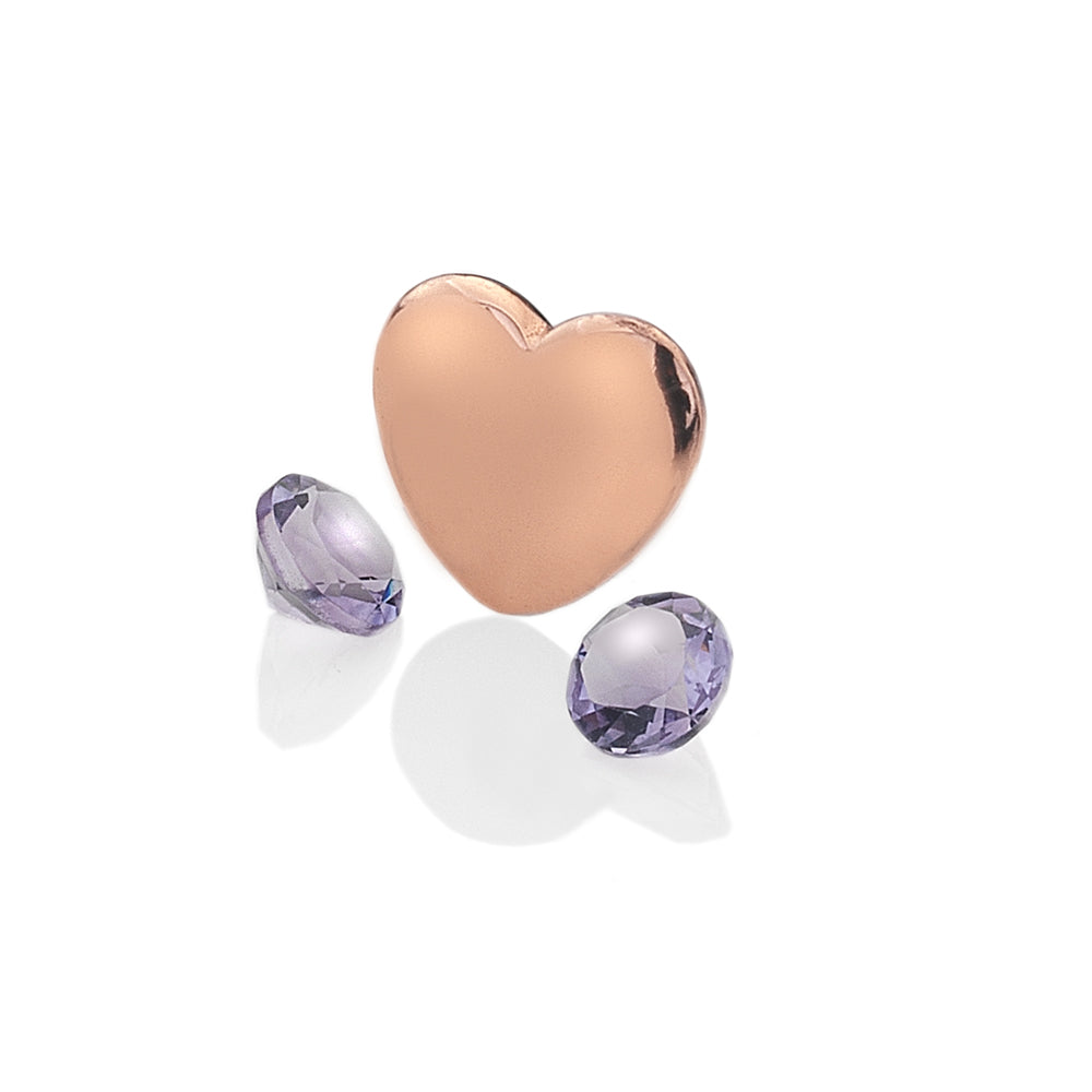 February - Rose Gold Plated Sterling Silver Heart with Amethyst Cabochons