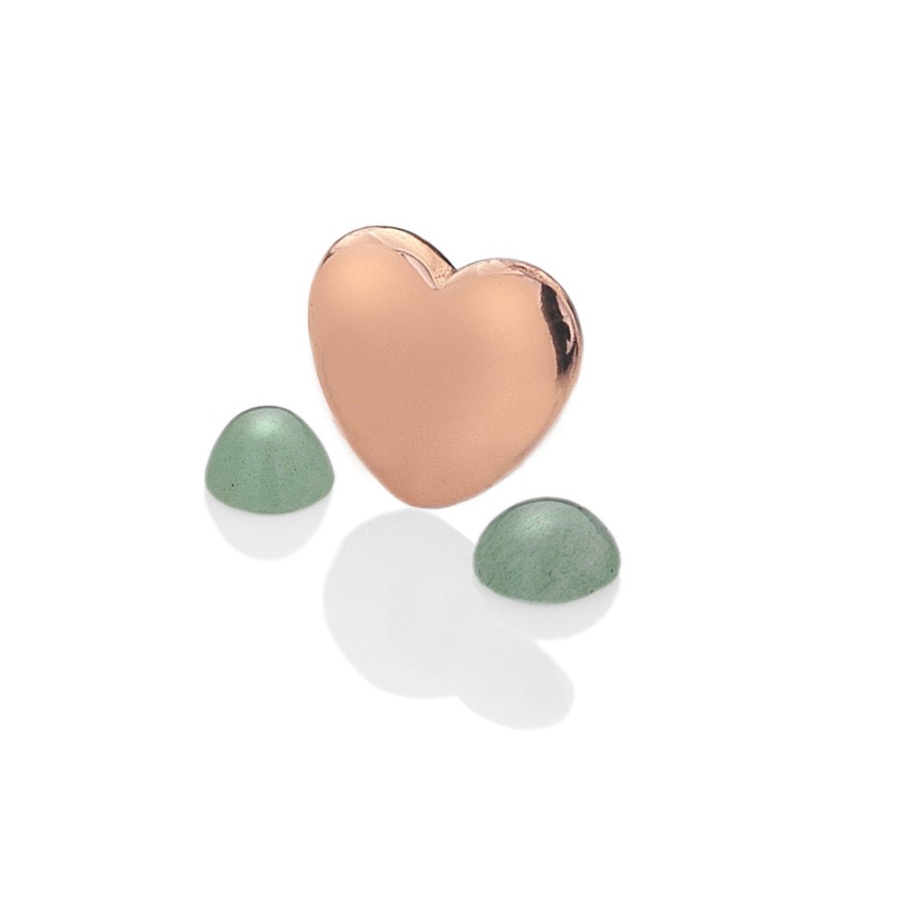 March - Rose Gold Plated Sterling Silver Heart with Green Aventurine Cabochons