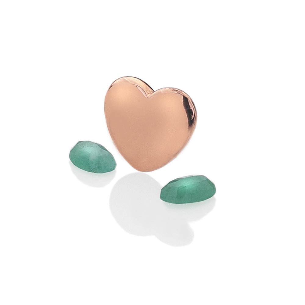 May - Rose Gold Plated Sterling Silver Heart with Emerald Cabochons