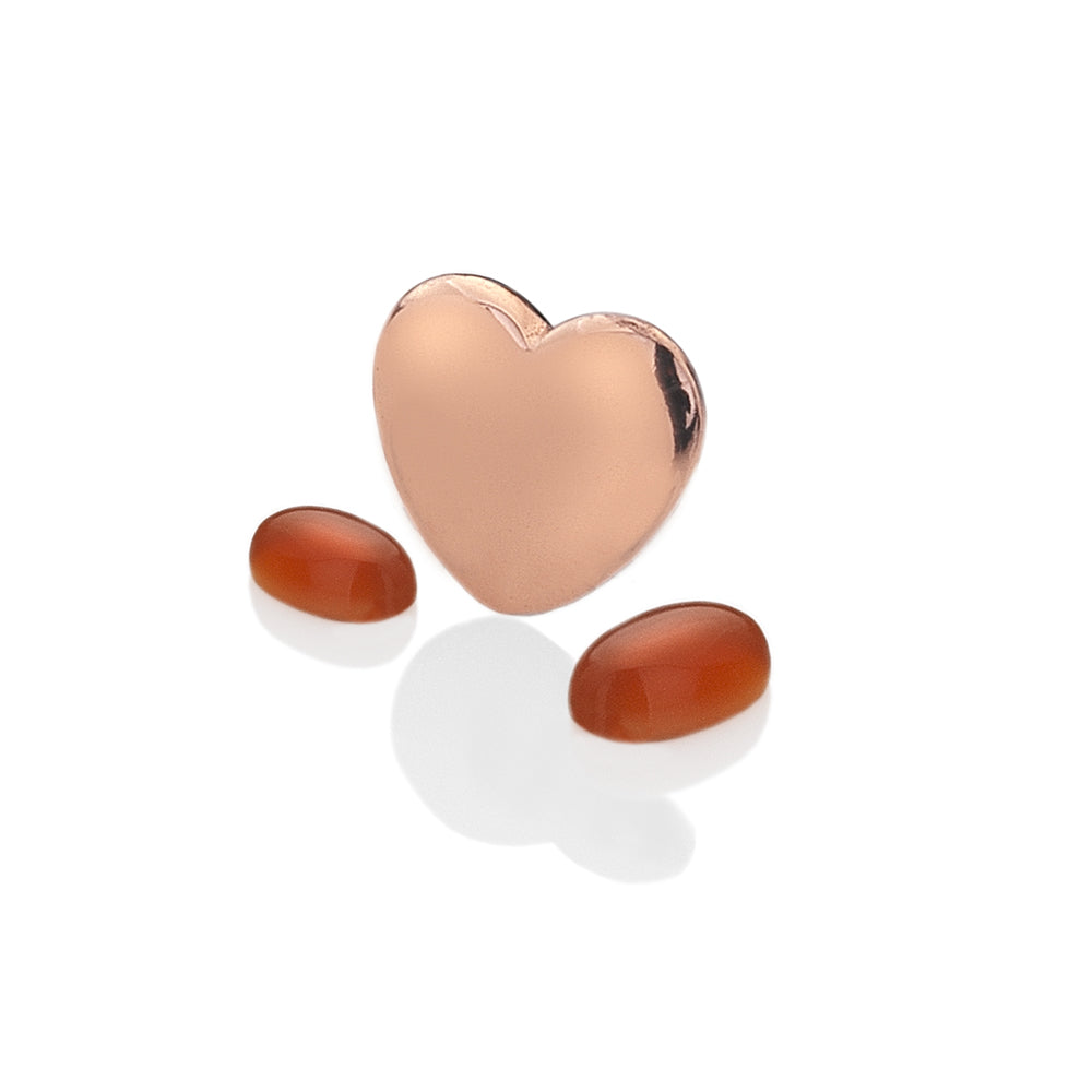 July - Rose Gold Plated Sterling Silver Heart with Red Carnelian Cabochons