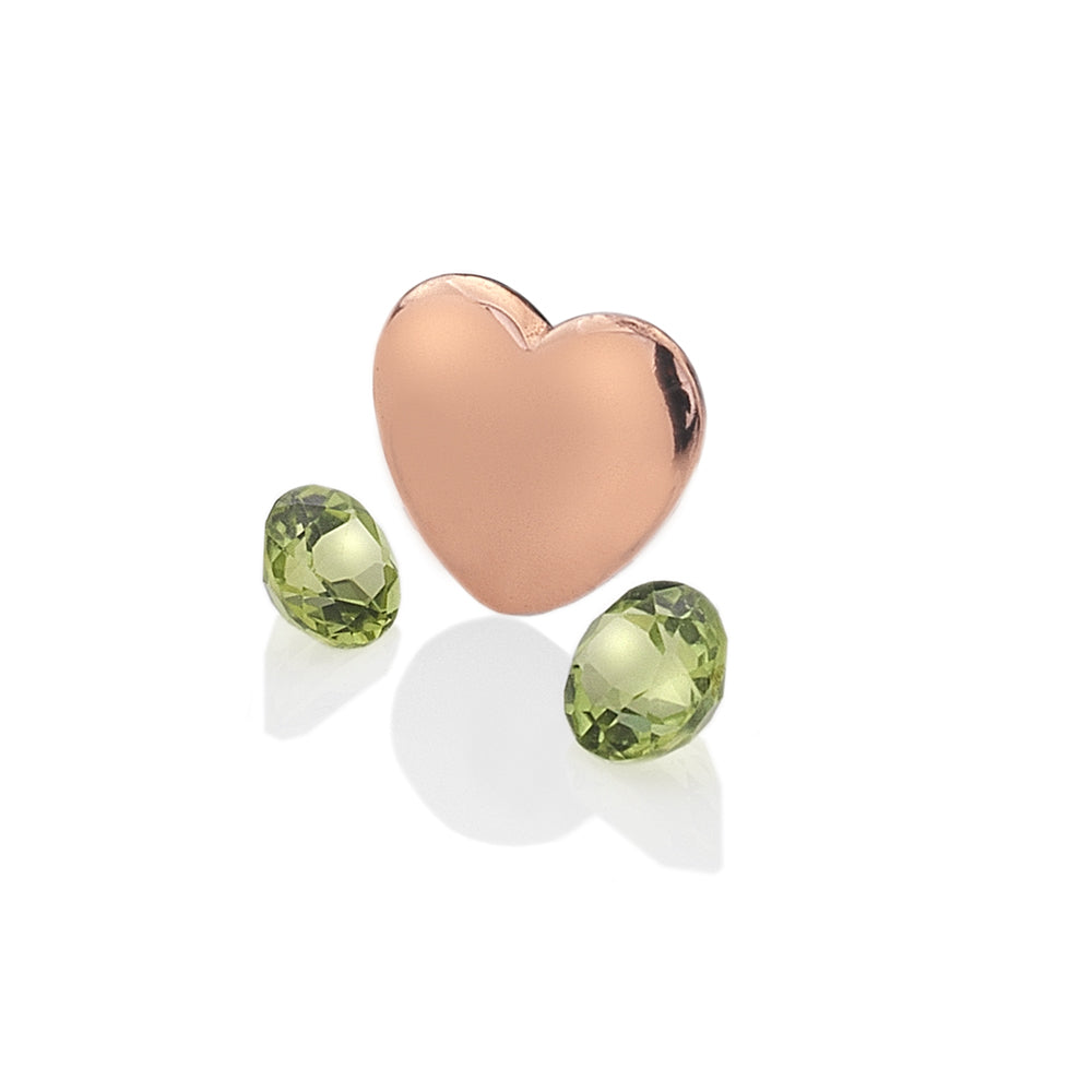 August - Rose Gold Plated Sterling Silver Heart with Peridot Cabochons