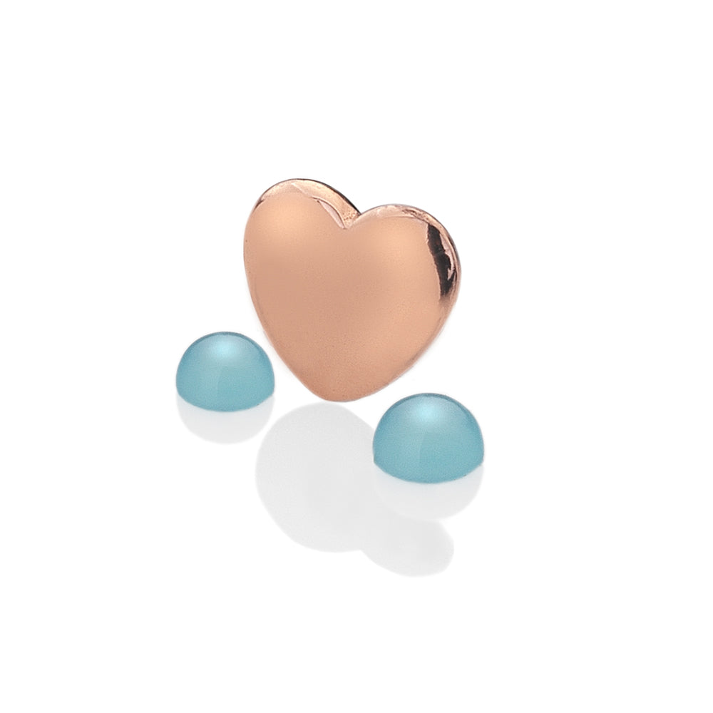 September - Rose Gold Plated Sterling Silver Heart with Blue Agate Cabochons