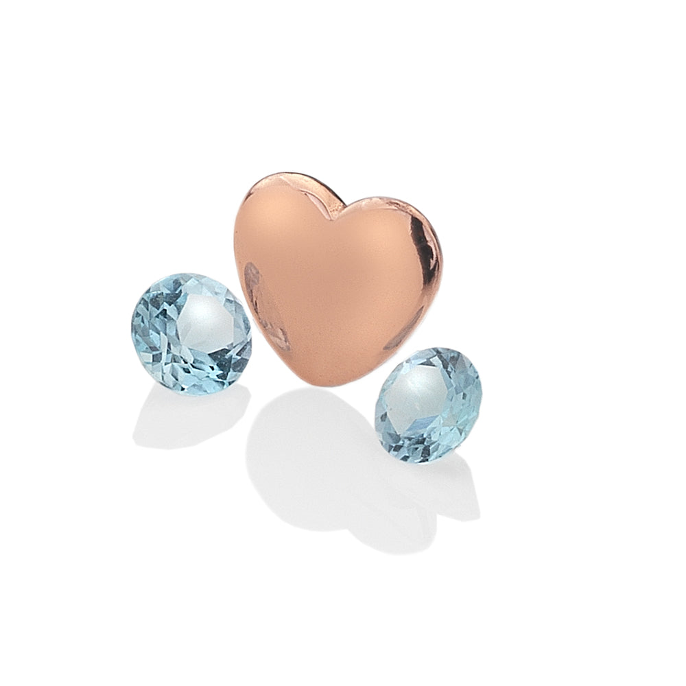 December - Rose Gold Plated Sterling Silver Heart with Blue Topaz Cabochons