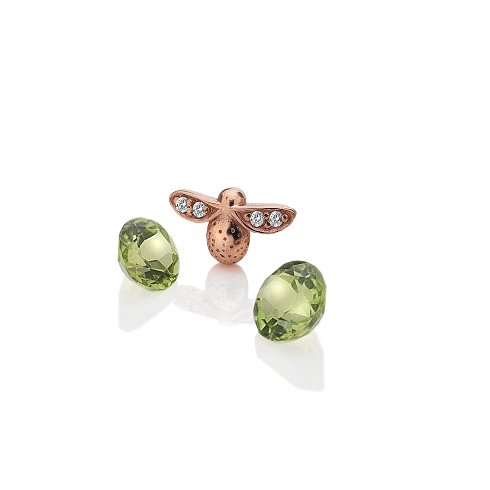 Rose Gold Plated Sterling Silver Bee with Peridot Cabochons