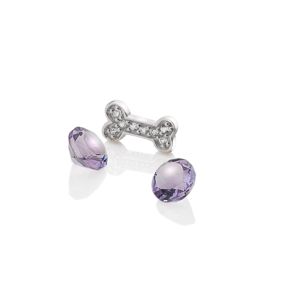 Sterling Silver Dog Bone with Amethyst Cabochons