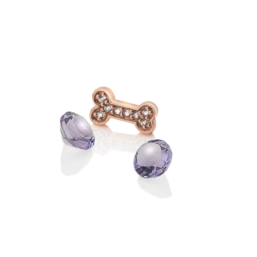 Rose Gold Plated Sterling Silver Dog Bone with Amethyst Cabochons