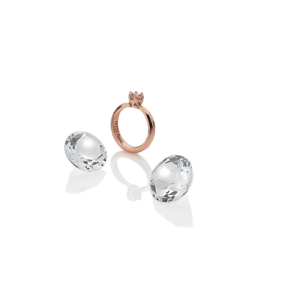 Rose Gold Plated Sterling Silver Ring with White Topaz Cabochons