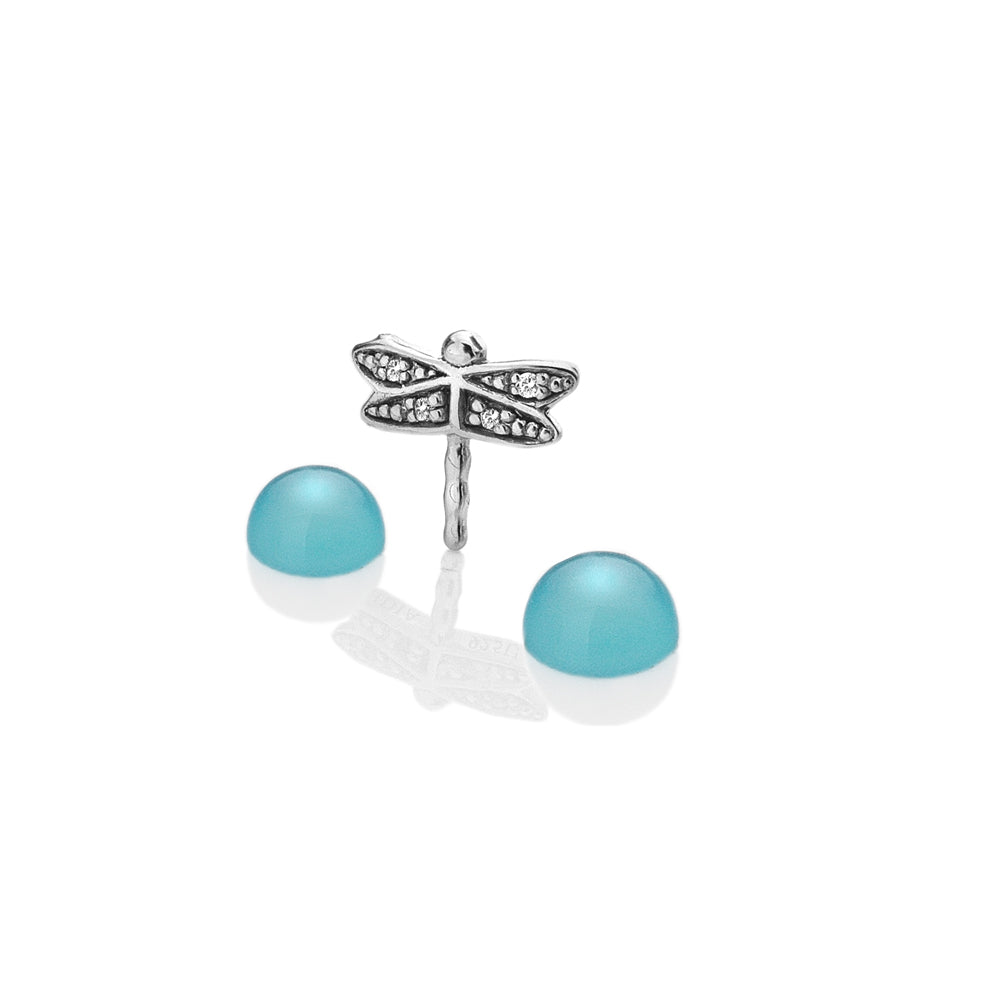 Sterling Silver Dragonfly with Blue Agate Cabochons
