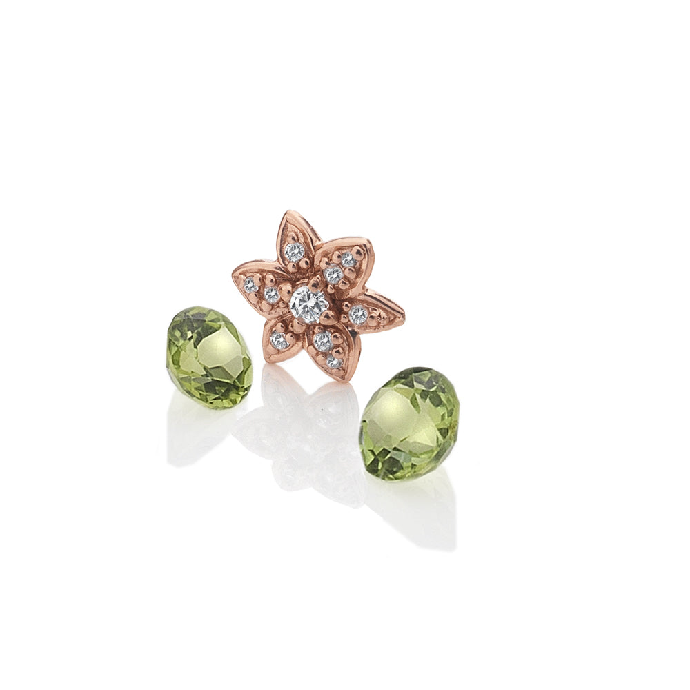 Rose Gold Plated Sterling Silver Flower with Peridot Cabochons