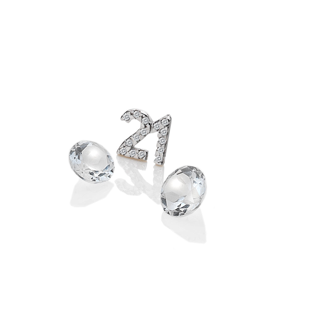 Sterling Silver 21st Birthday with White Topaz Cabochons