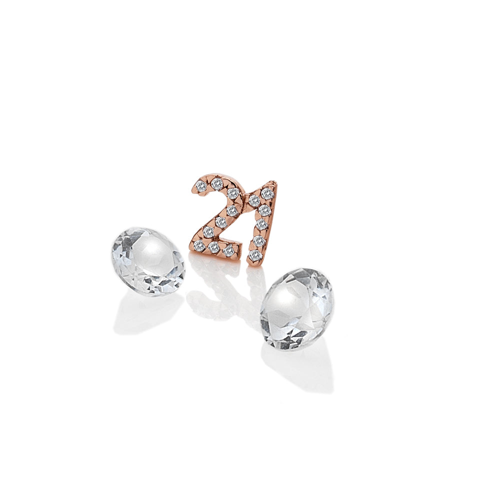 Rose Gold Plated Sterling Silver 21st Birthday with White Topaz Cabochons