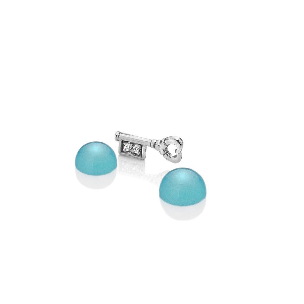 Sterling Silver Key with Blue Agate Cabochons