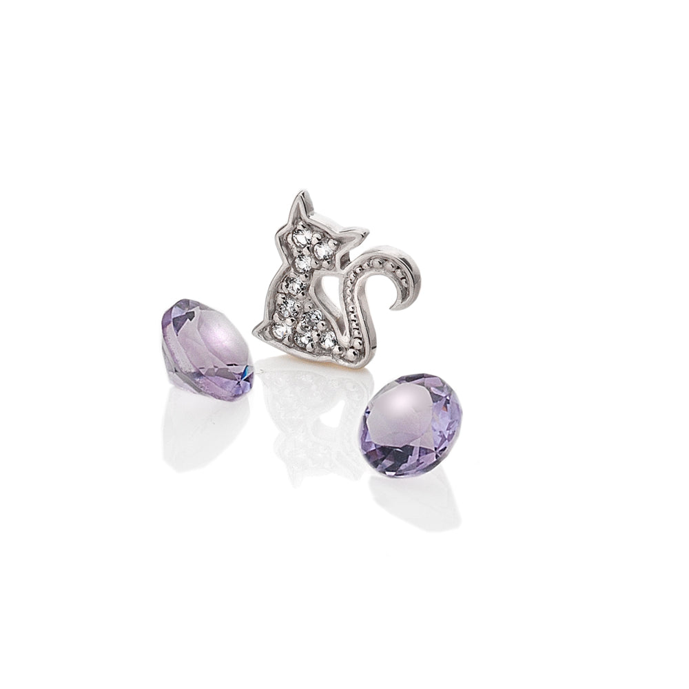 Sterling Silver Cat with Amethyst Cabochons