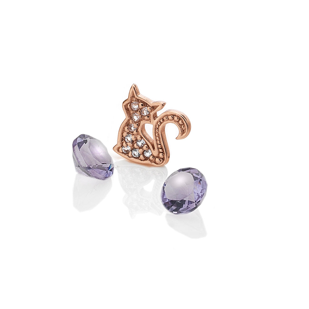 Rose Gold Plated Sterling Silver Cat with Amethyst Cabochons