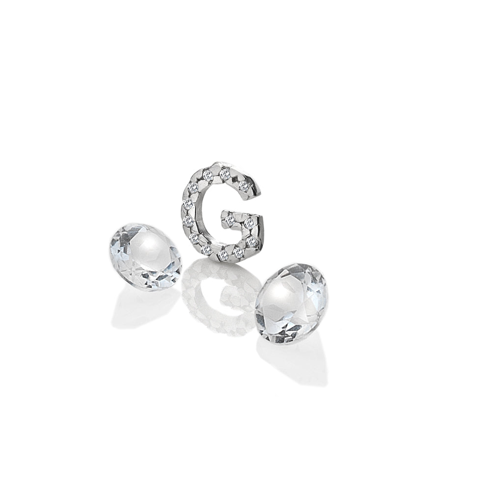 Sterling Silver Letter 'G' with White Topaz Cabochons
