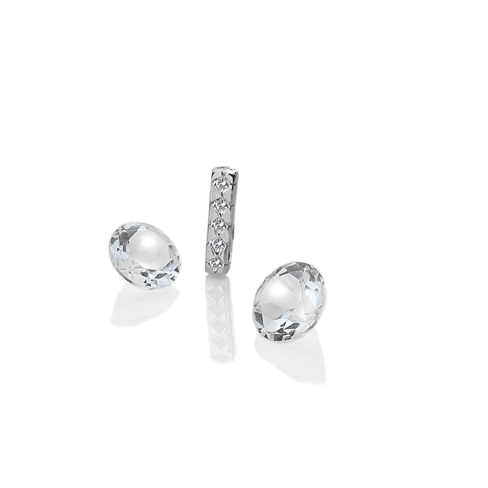 Sterling Silver Letter 'I' with White Topaz Cabochons