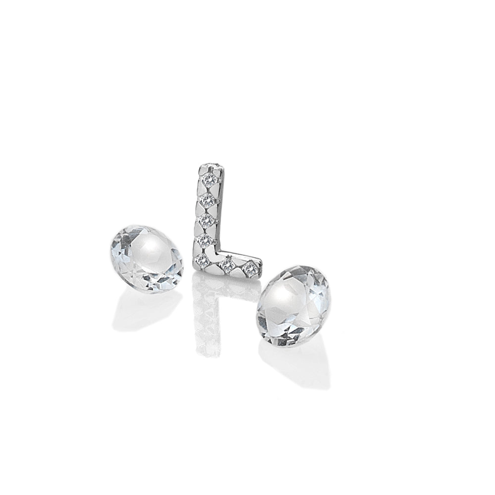 Sterling Silver Letter 'L' with White Topaz Cabochons