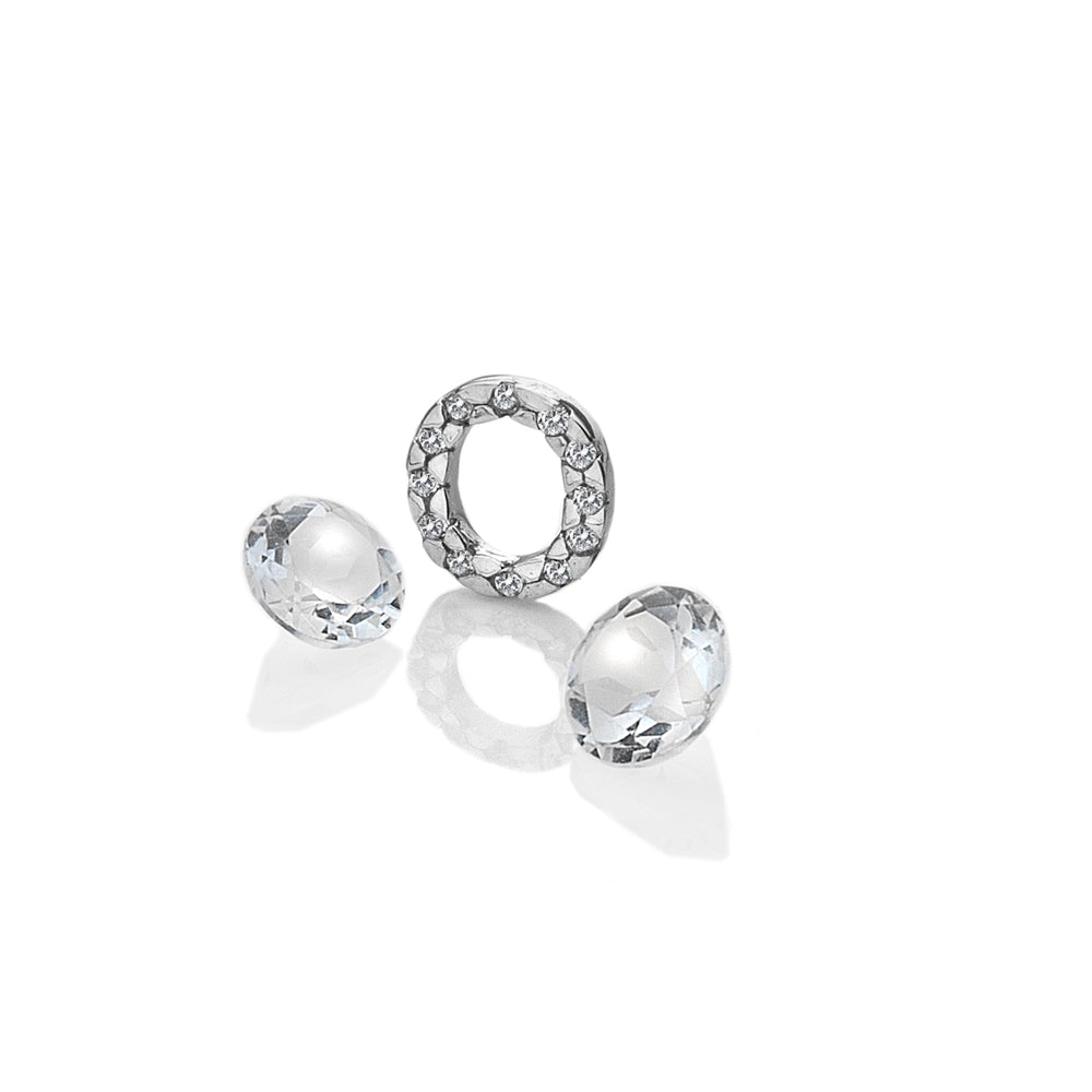 Sterling Silver Letter 'O' with White Topaz Cabochons