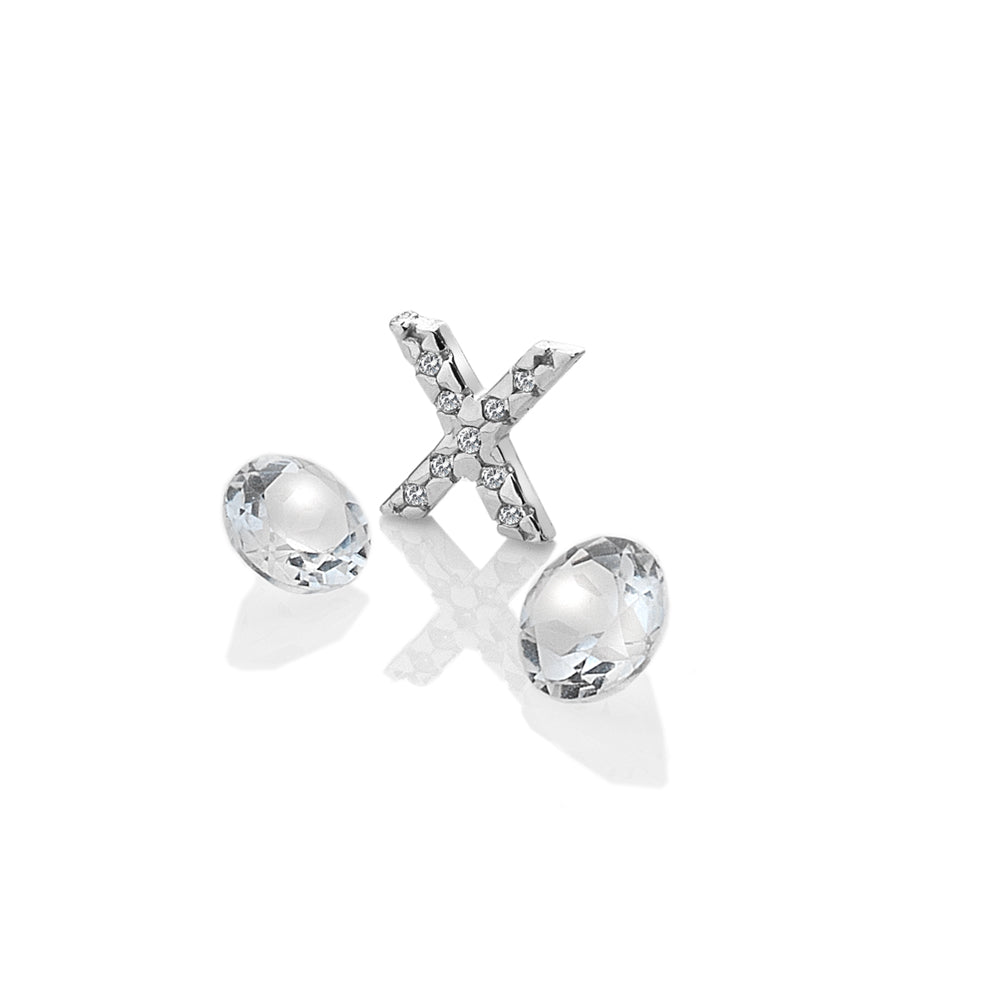 Sterling Silver Letter 'X' with White Topaz Cabochons
