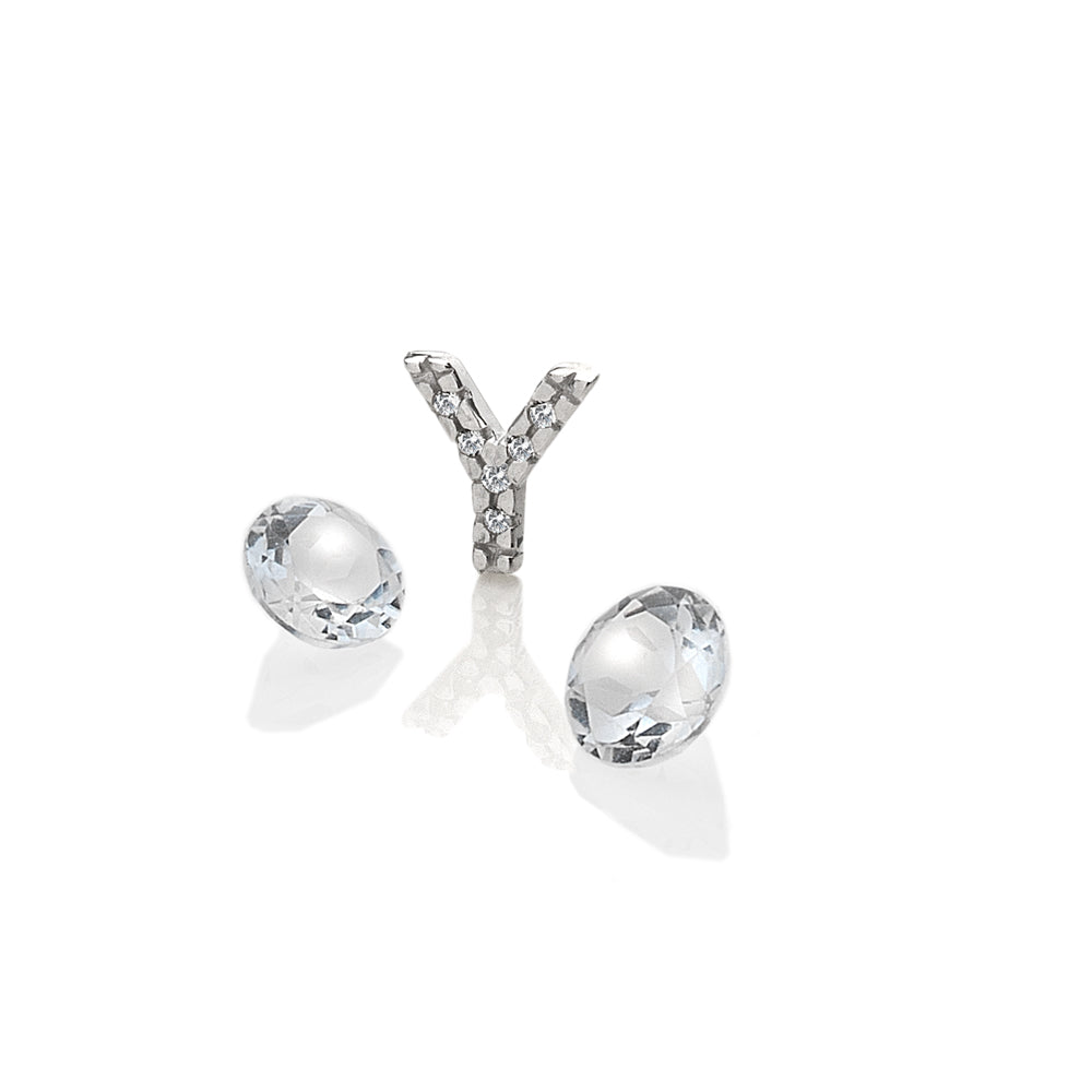 Sterling Silver Letter 'Y' with White Topaz Cabochons