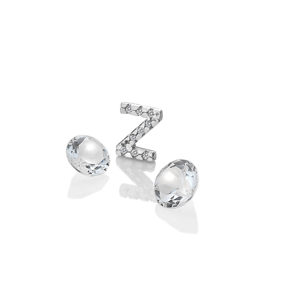 Sterling Silver Letter 'Z' with White Topaz Cabochons