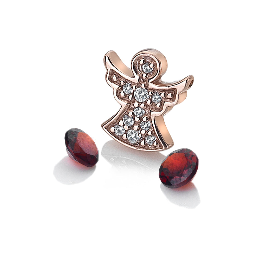 Rose Gold Plate Angel Charm with Garnet Stones