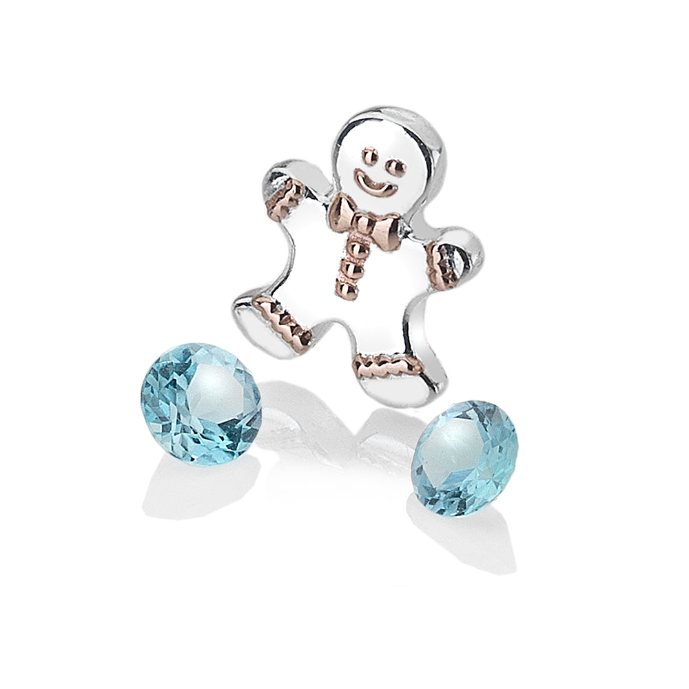 Gingerbread Man Charm with Blue Topaz Stones