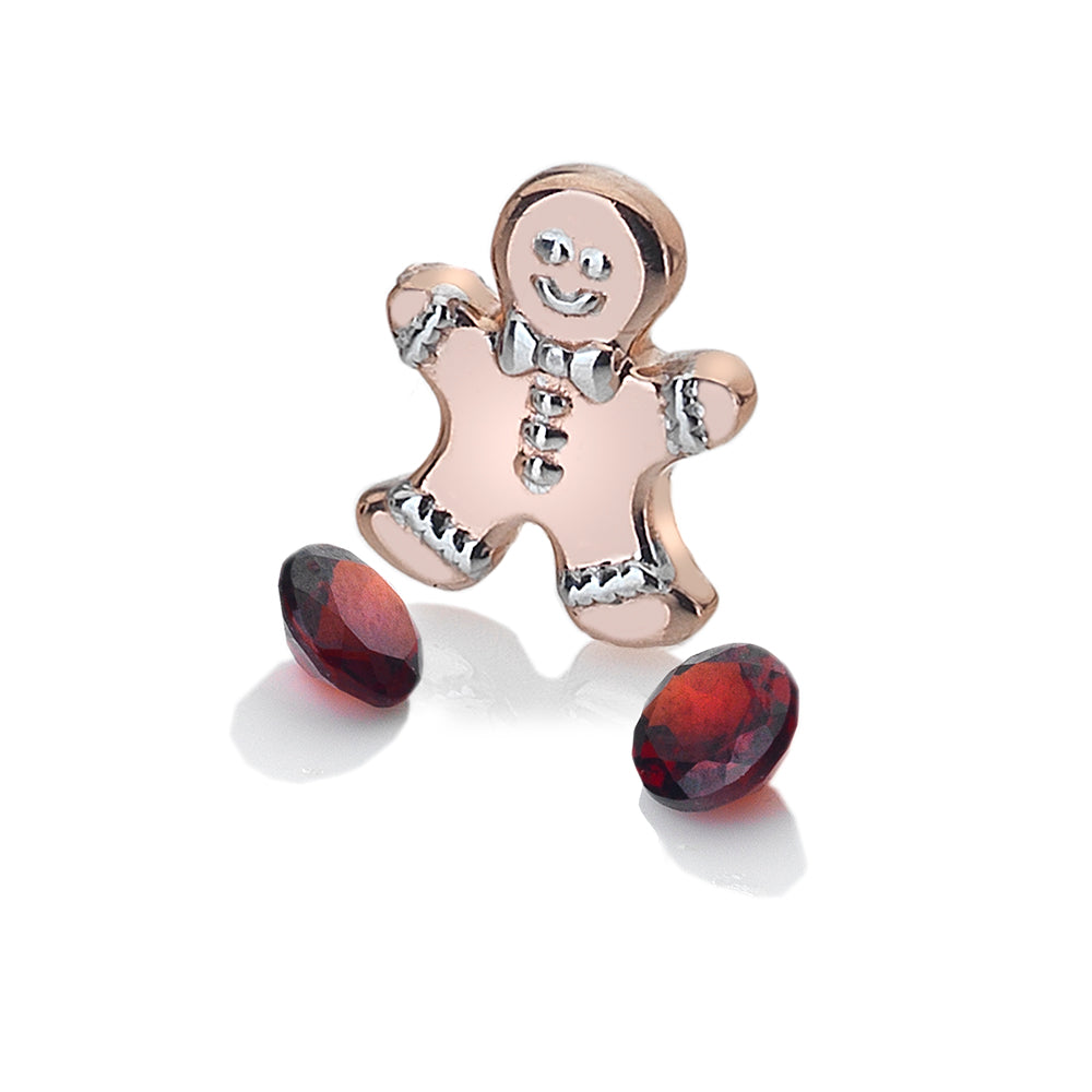 Rose Gold Plated Gingerbread Man Charm with Blue Topaz Stones