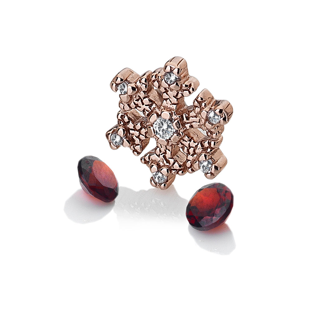Rose Gold Plate Snowflake Charm with Garnet Stones