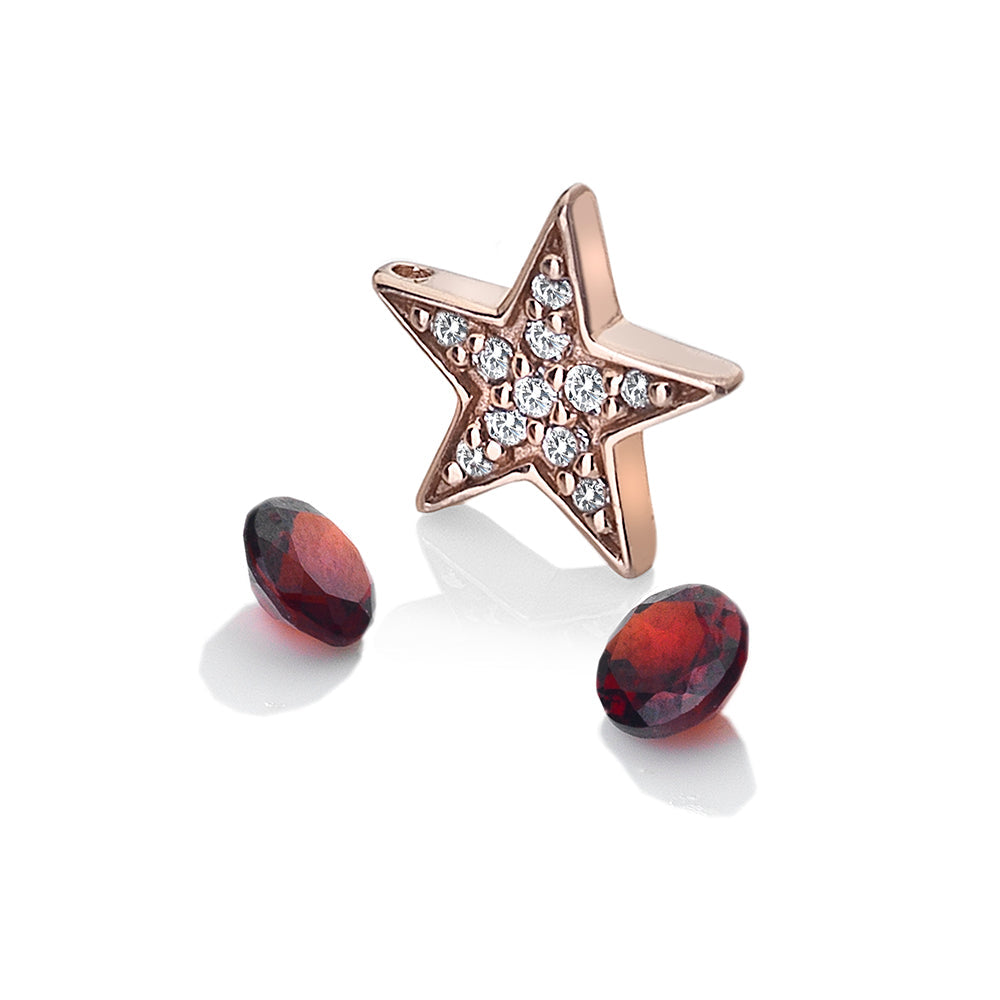 Rose Gold Plate Star Charm with Garnet Stones