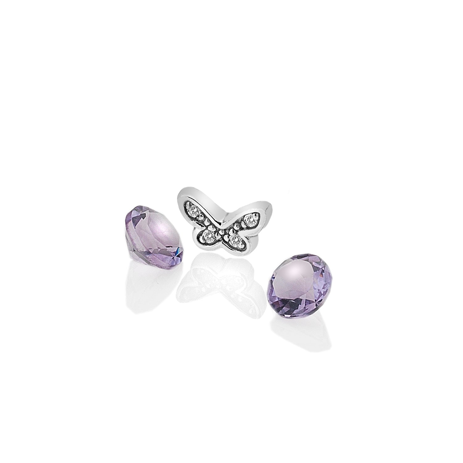 Sterling Silver Butterfly with Amethyst Cabochons