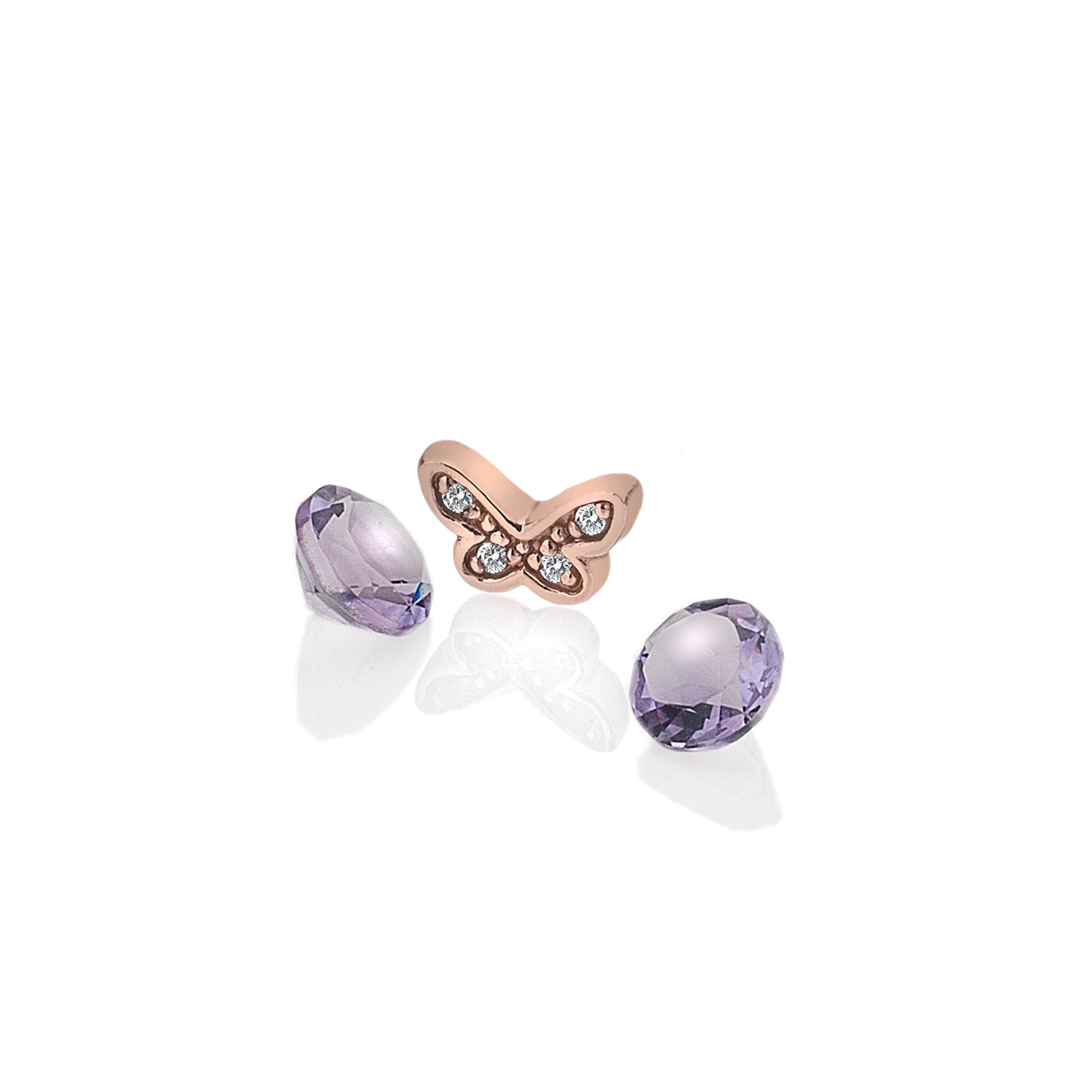 Rose Gold Plated Sterling Silver Butterfly with Amethyst Cabochons