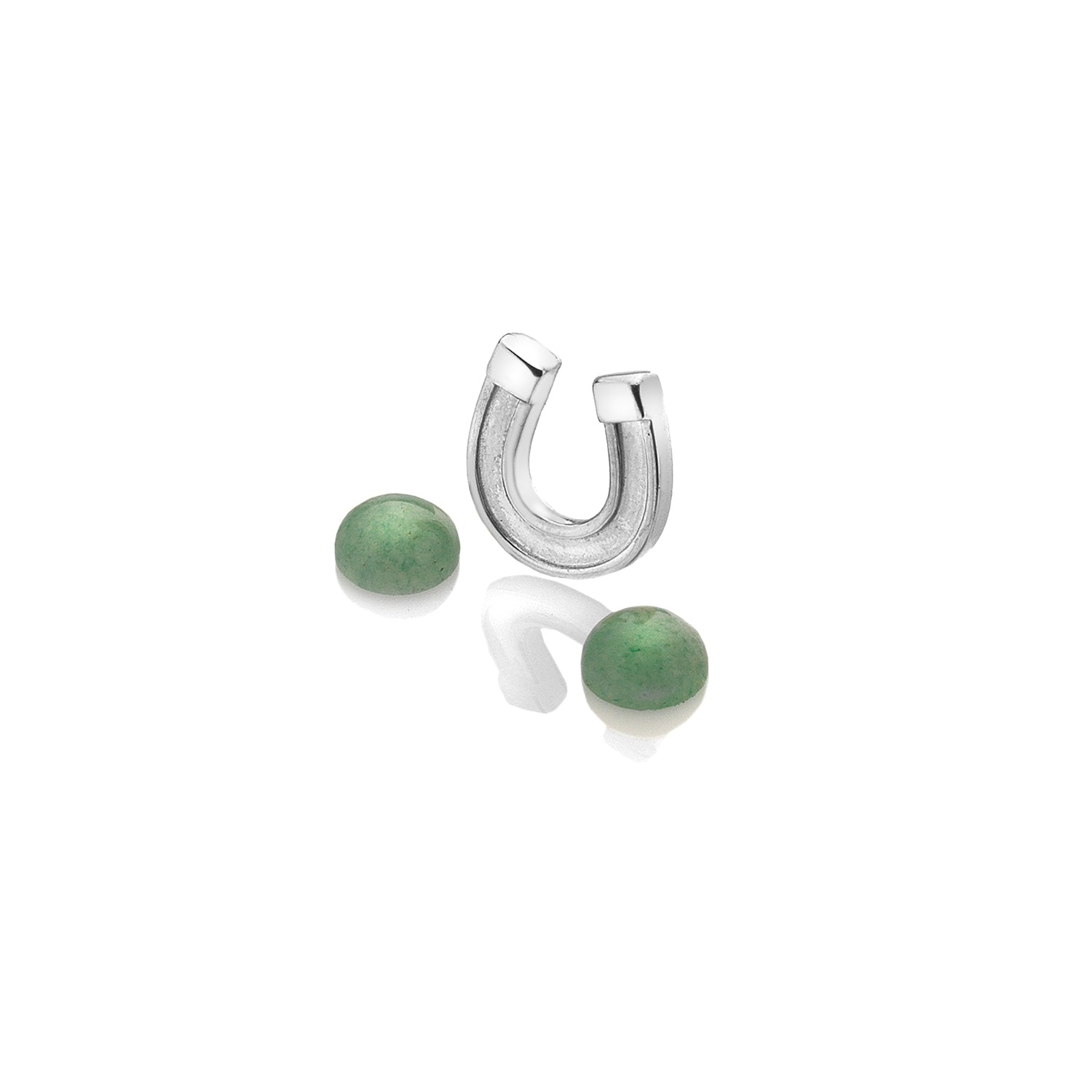 Sterling Silver Horseshoe Charm with Green Aventurine Cabochons