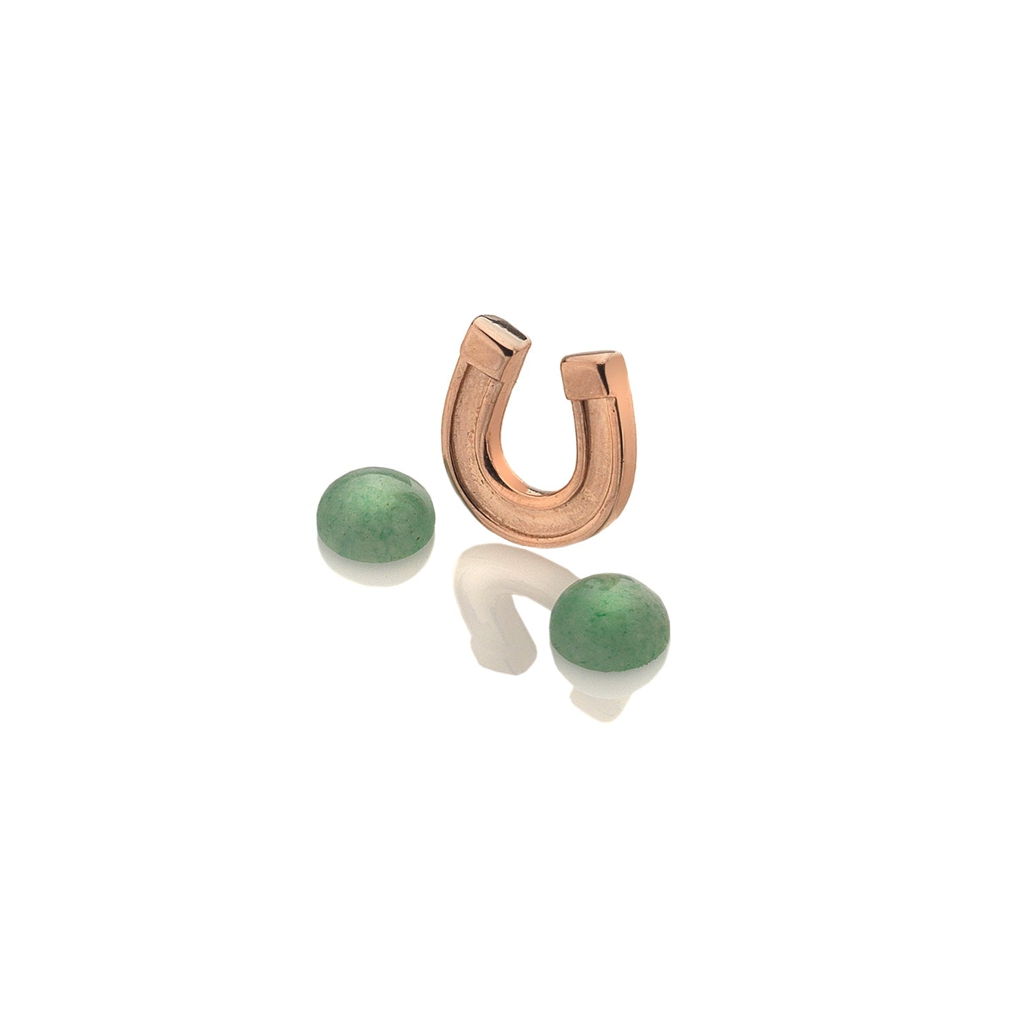 Rose Gold Plated Sterling Silver Horseshoe Charm with Green Aventurine Cabochons