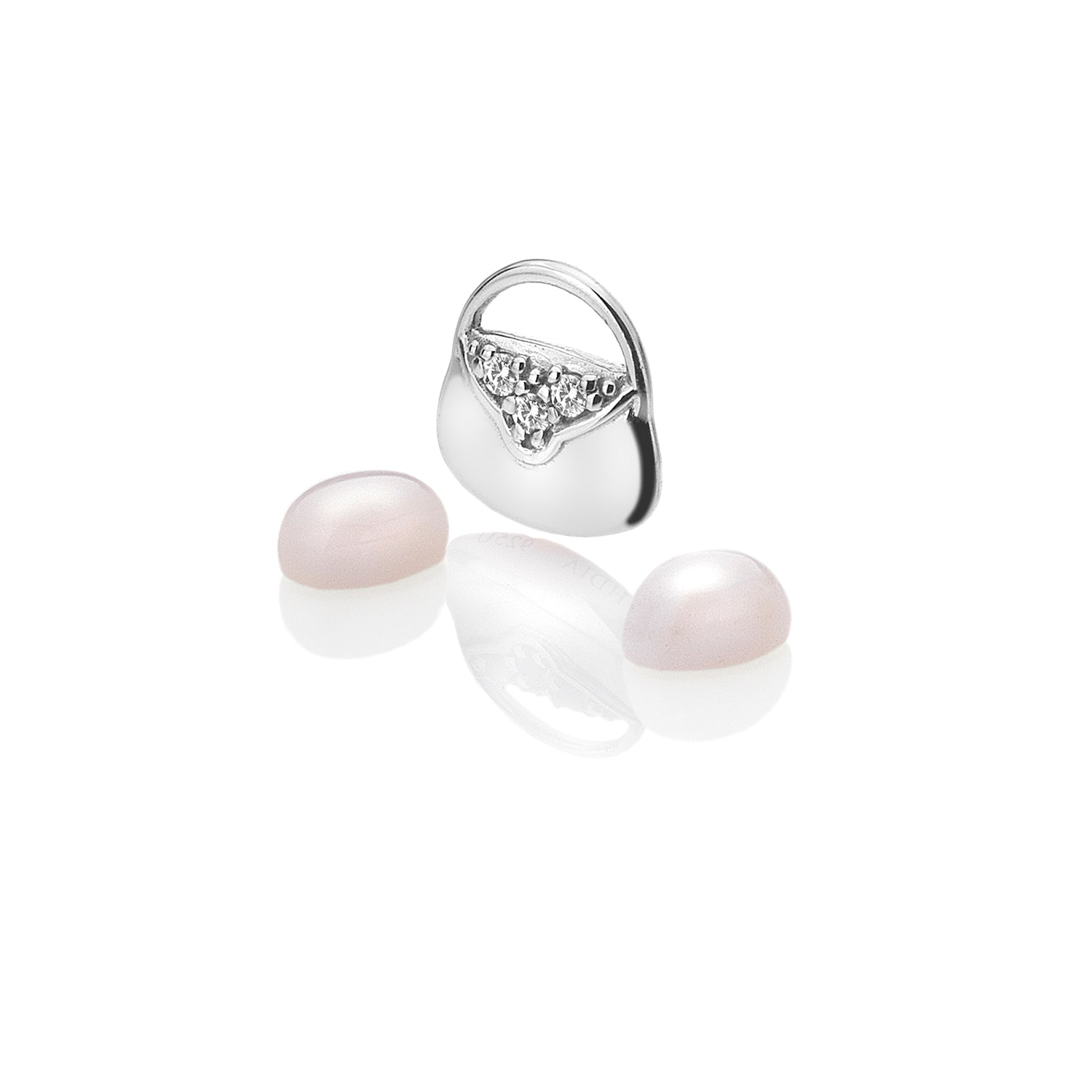 Sterling Silver Handbag Charm with Rose Quartz Cabochons
