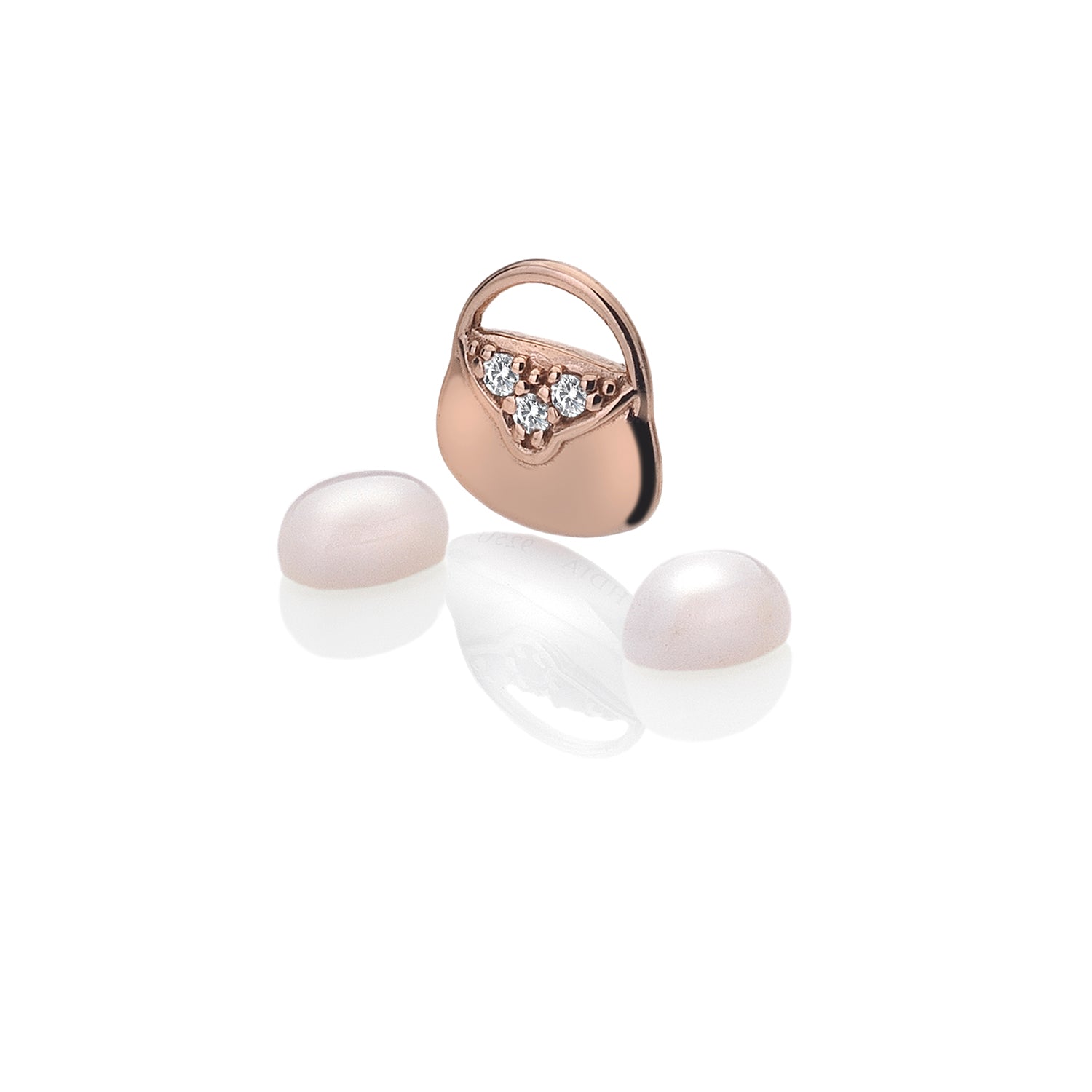 Rose Gold Plated Sterling Silver Handbag Charm with Rose Quartz Cabochons