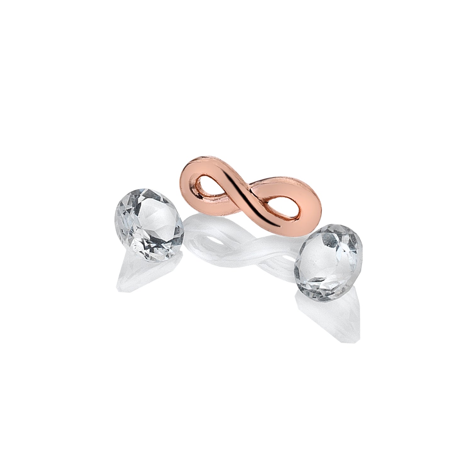 Rose Gold Plated Sterling Silver Infinity Charm with White Topaz Cabochons