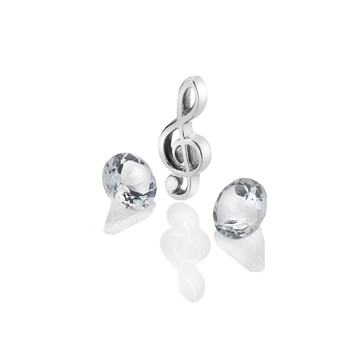 Sterling Silver Treble Clef Charm with White Topaz Cabochons