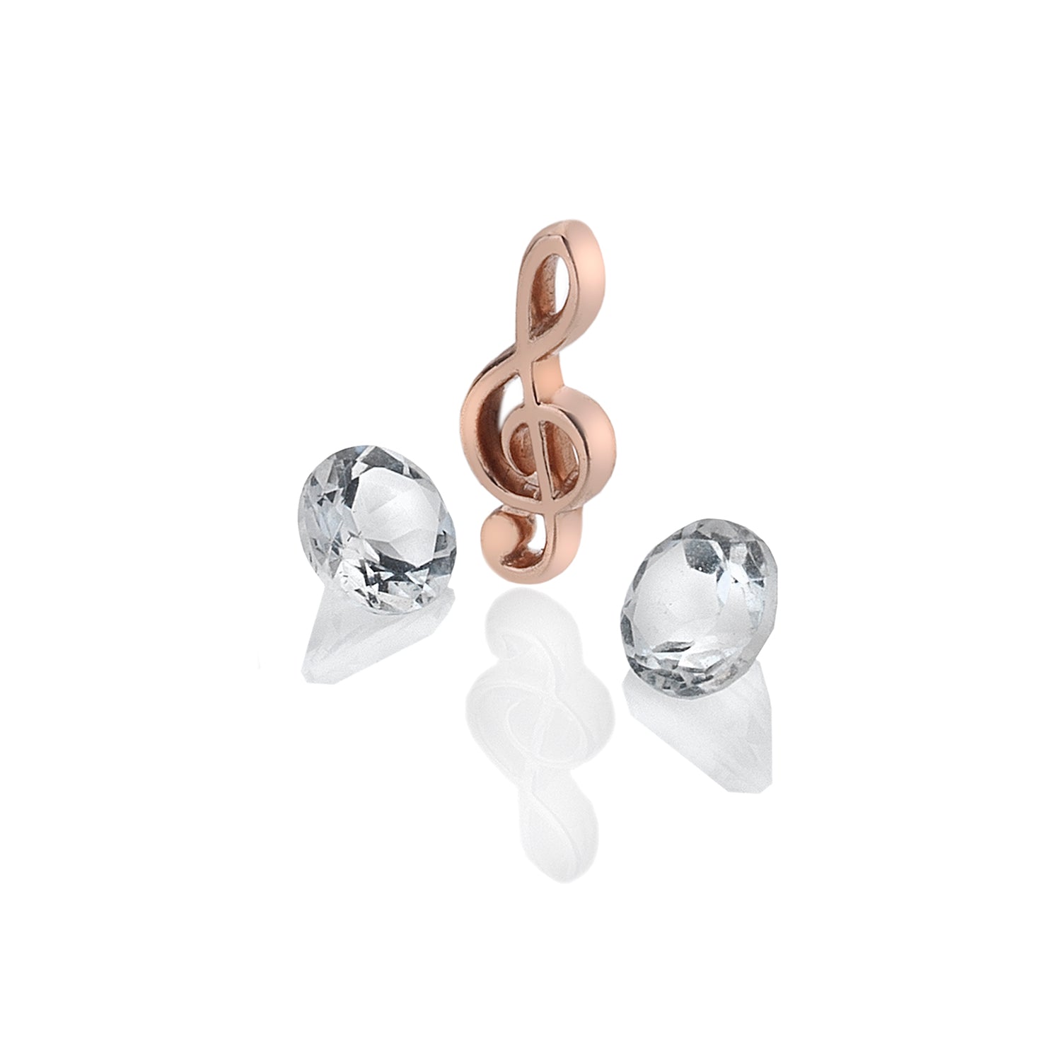 Rose Gold Plated Sterling Silver Treble Clef Charm with White Topaz Cabochons