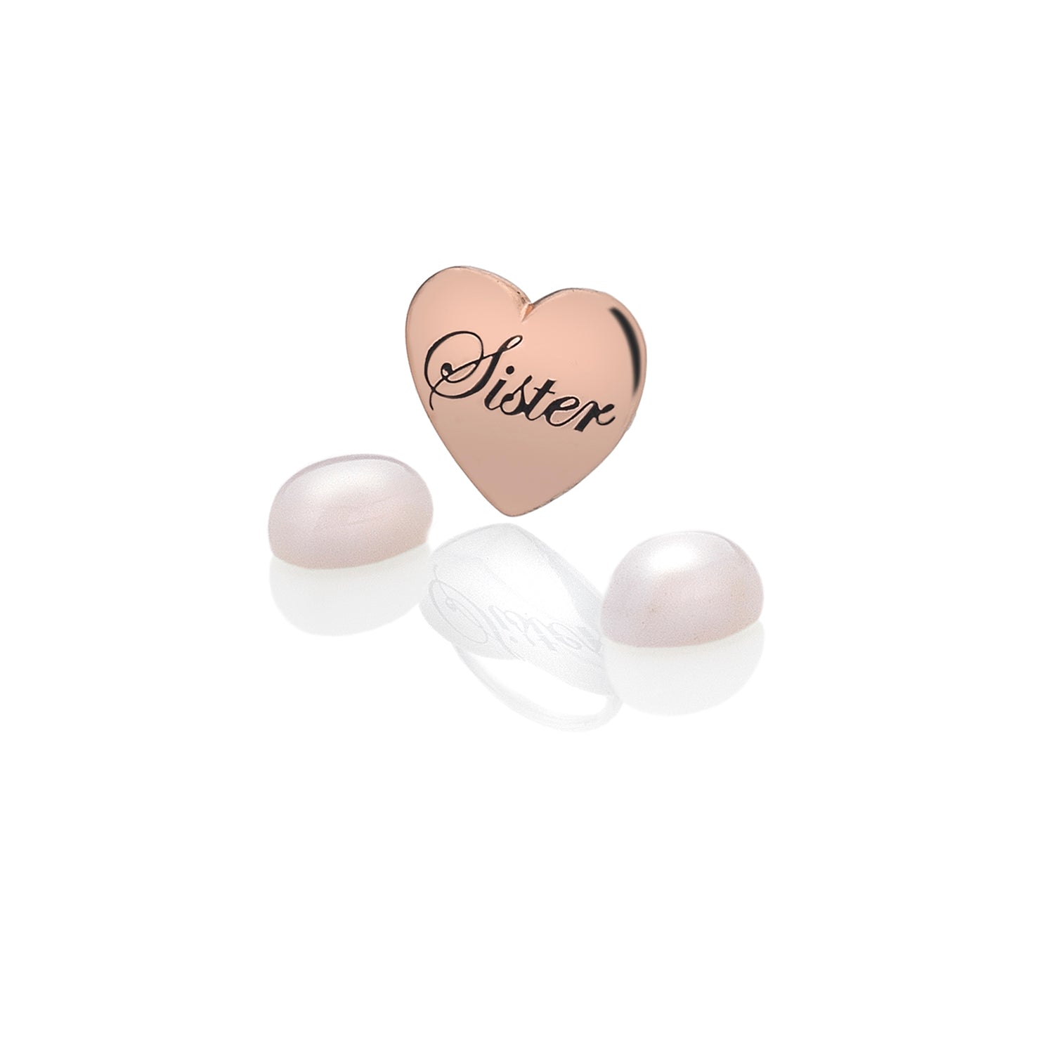 Rose Gold Plated Sterling Silver Sister Charm with Rose Quartz Cabochons