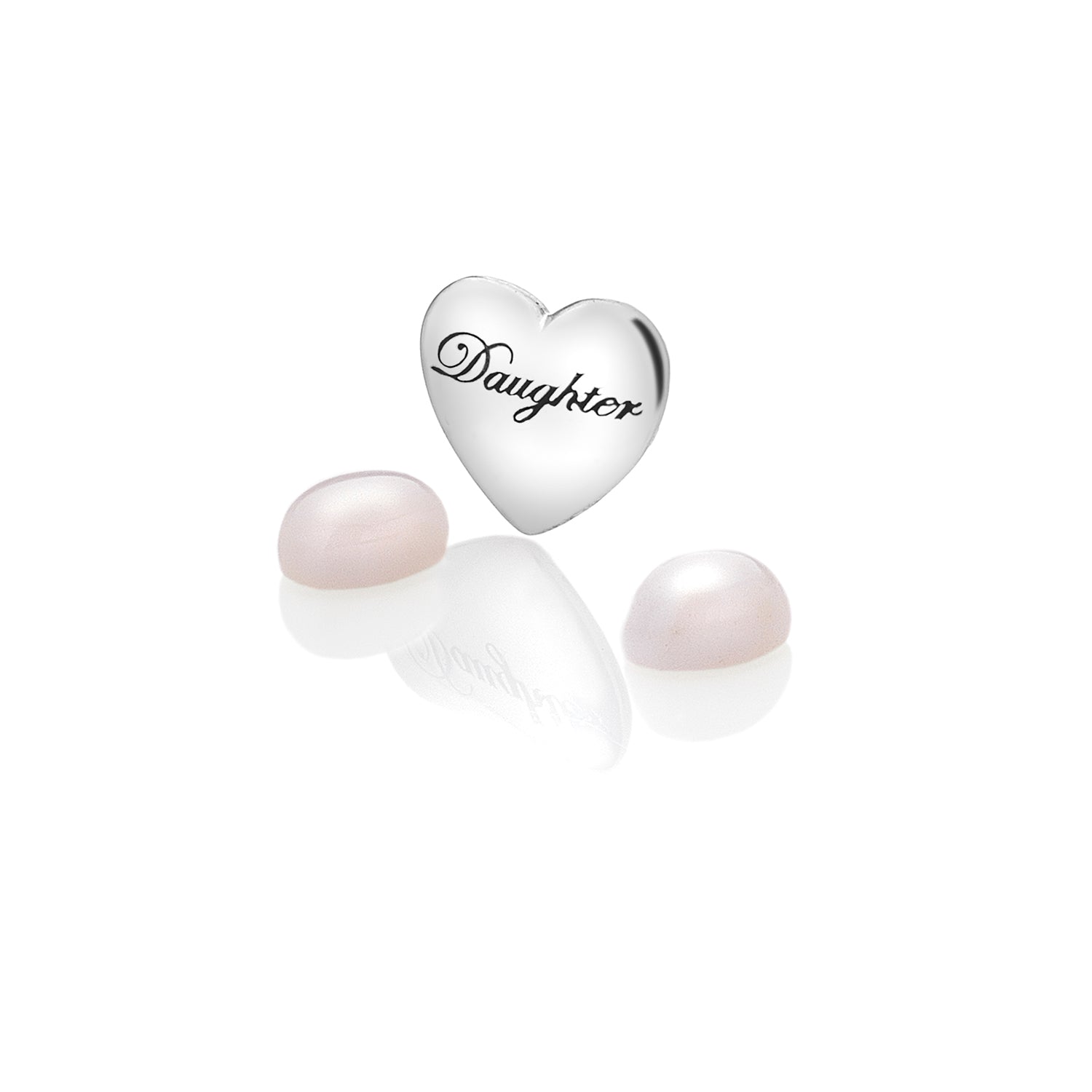 Sterling Silver Daughter Charm with Rose Quartz Cabochons