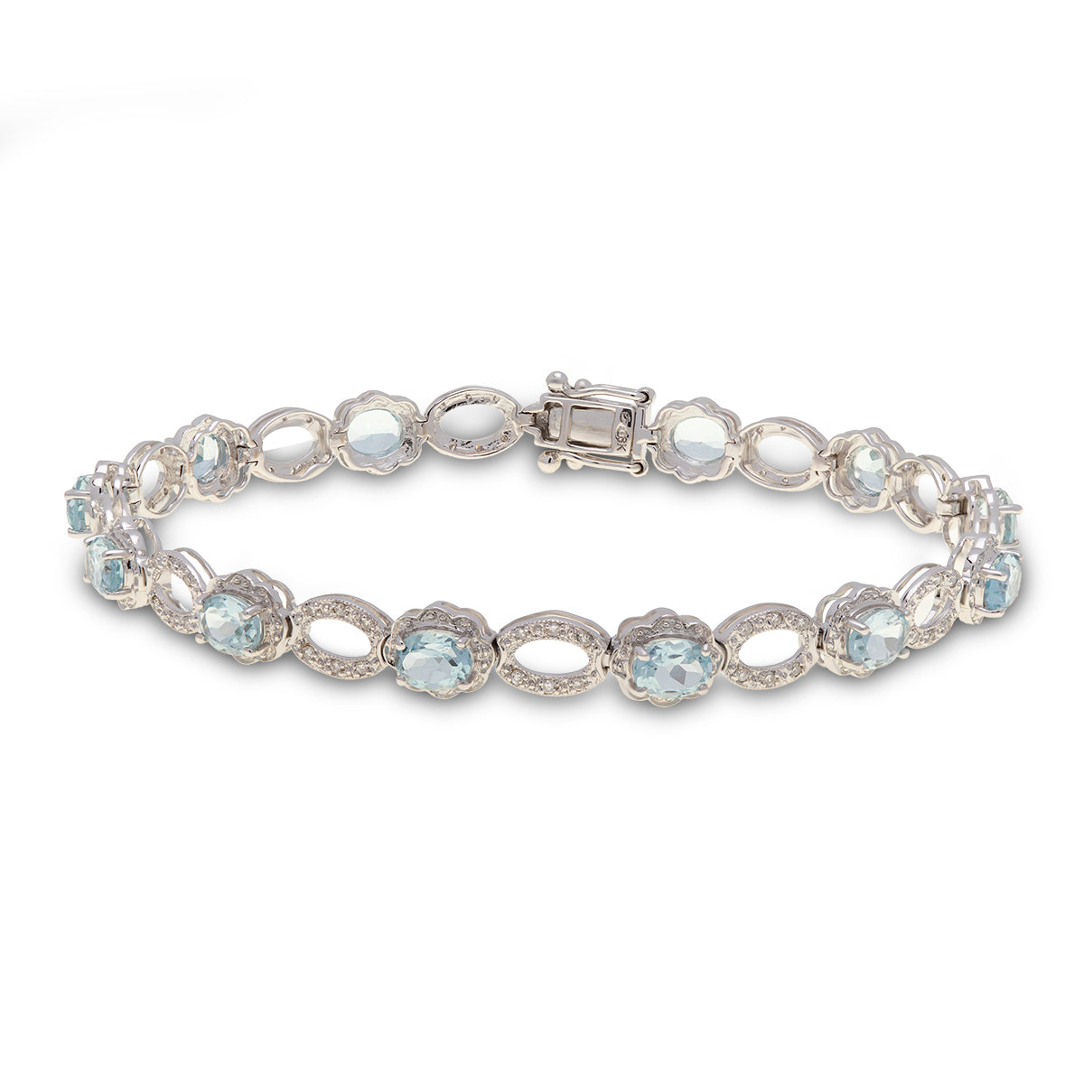 Calida Bracelet with Round Aquamarine, SI Diamond | 3.89 carats Round Aquamarine  Tennis in 14k White Gold | Diamondere
