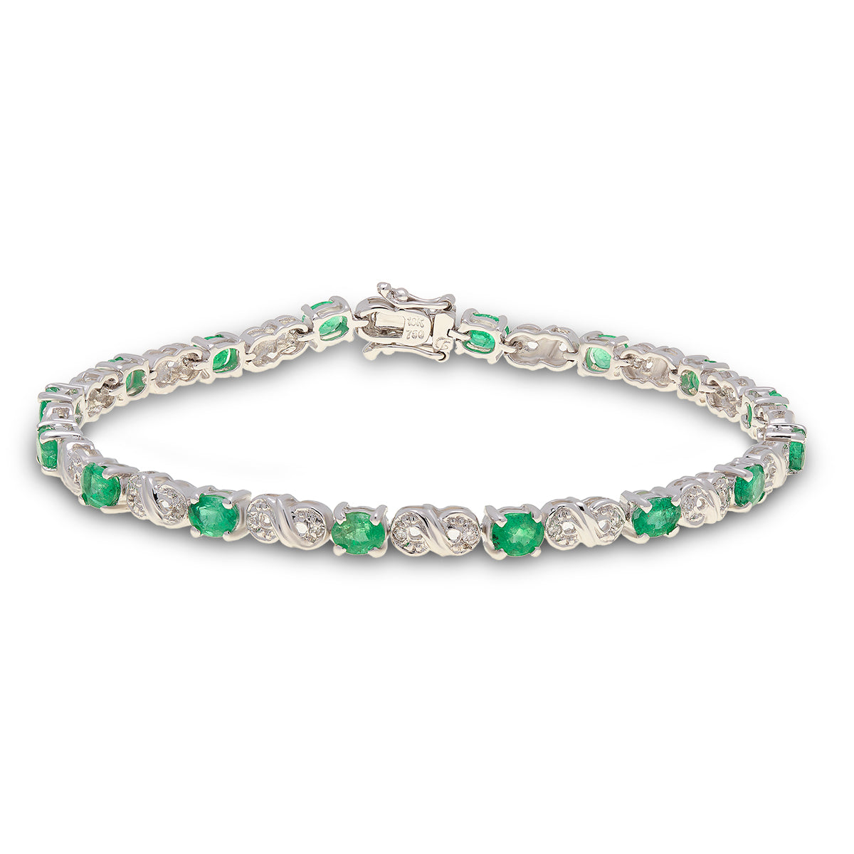 18ct White Gold Emerald Diamond Line Bracelet